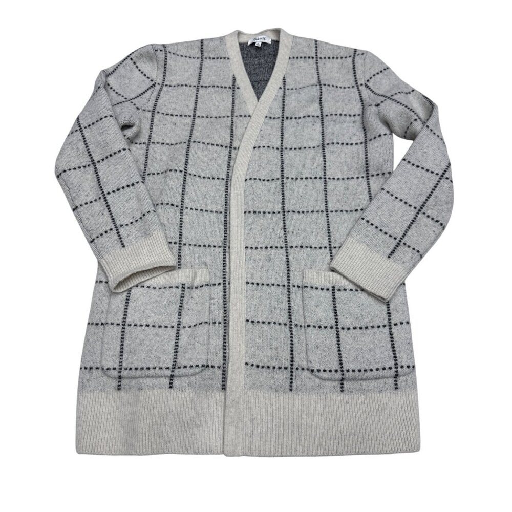 Madewell Ryder Cardigan Women's Merino Wool Blend Black Windowpane pattern, Sz S
